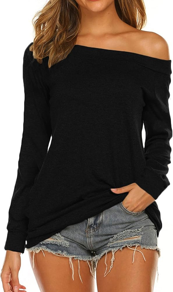 Halife Women's Long Sleeve Boat Neck Off Shoulder Blouse Tops | Amazon (US)