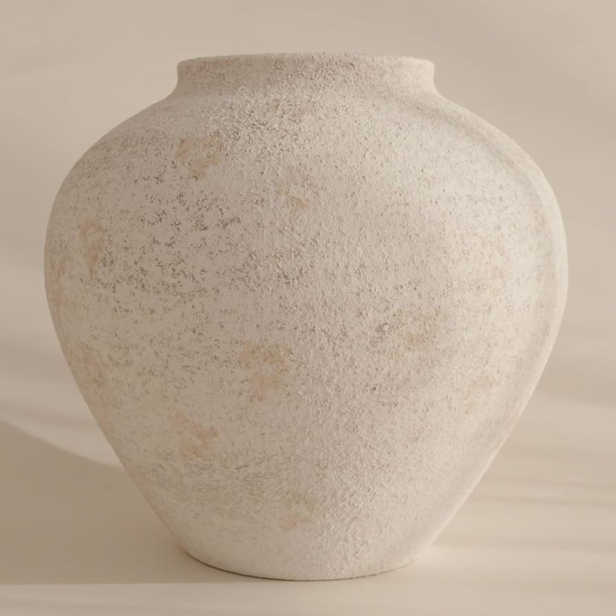 SilkSerenade Large White Round Vase for Flowers & Table Centerpieces - 11 Inch Rustic Textured Ea... | Amazon (US)