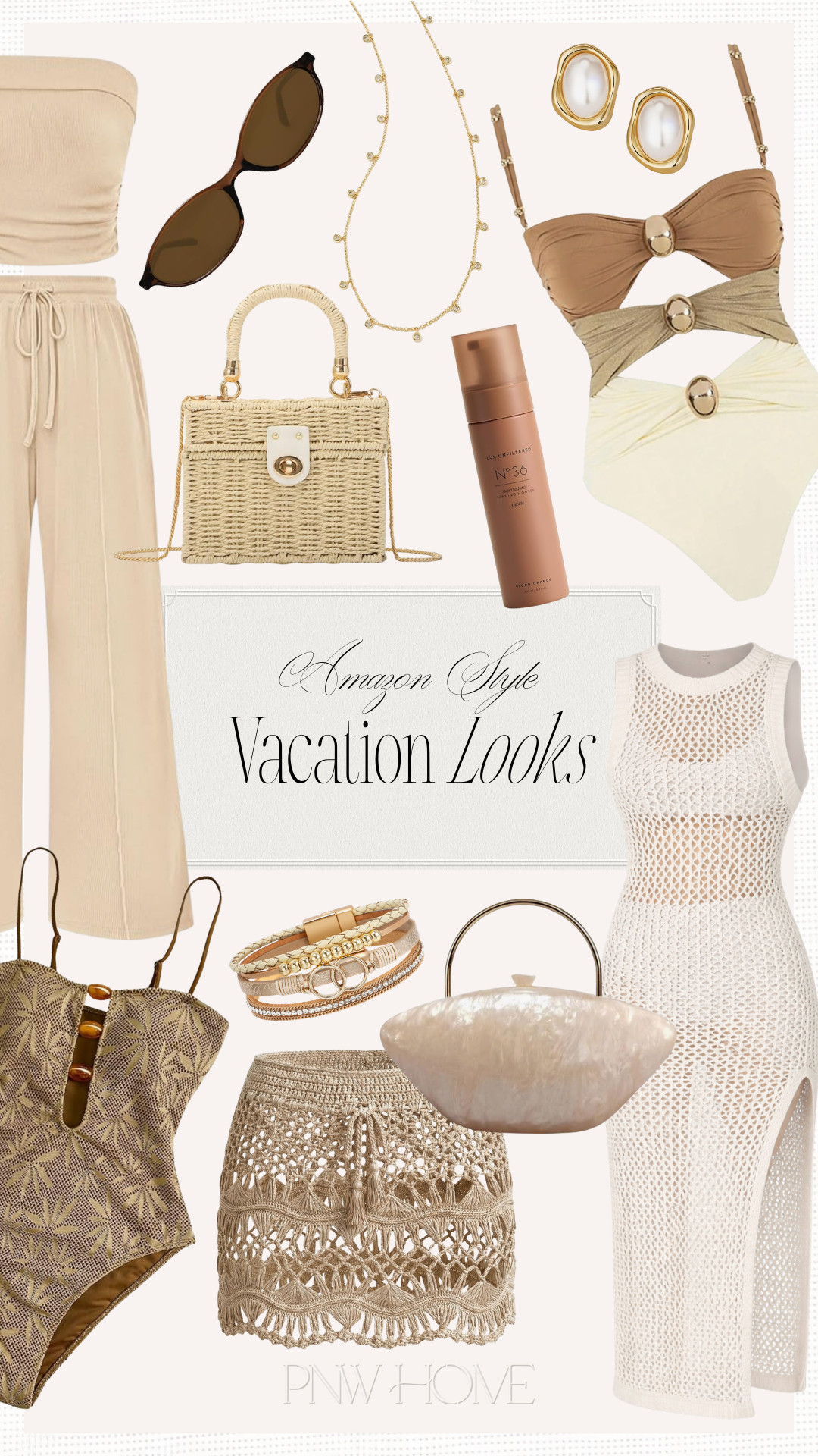 Neutral vacation looks from Amazon!

spring break looks, spring breaks outfits, resort wear, vacation outfit, vacation style, neutral matching set, tube top, strapless top, lounge pants, neutral swimsuit, bathing suit, swimwear, one piece swimsuit, oval sunglasses, gold necklaces, pearl earrings, stud earrings, straw handbags, beach coverup, swim coverup, poolside looks, beach look, beach outfit, neutral fashion, neutral bracelet, neutral fashion, summer looks, summer style, summer outfit, summer fashion 

 #LTKootd #LTKSwim #LTKTravel