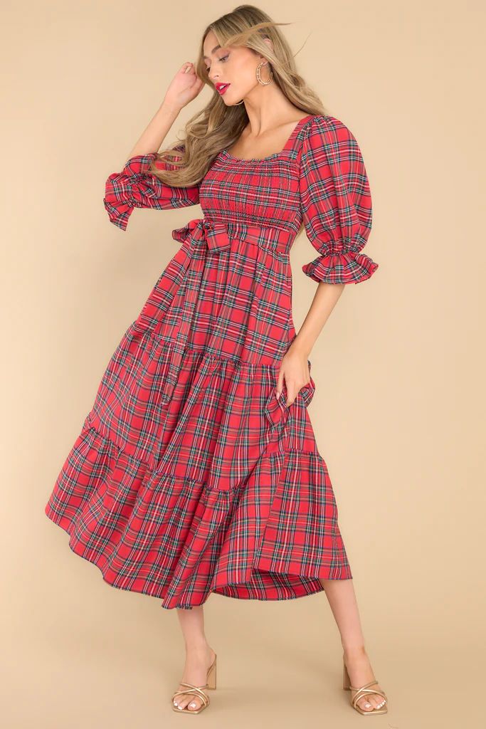 All Is Calm Red Plaid Maxi Dress | Red Dress 