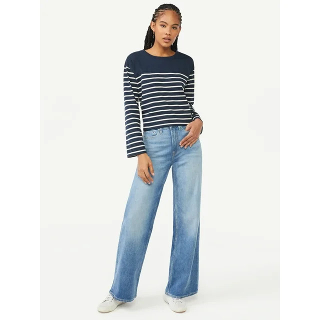 Free Assembly Women's Seamed Square Tee with Long Sleeves | Walmart (US)