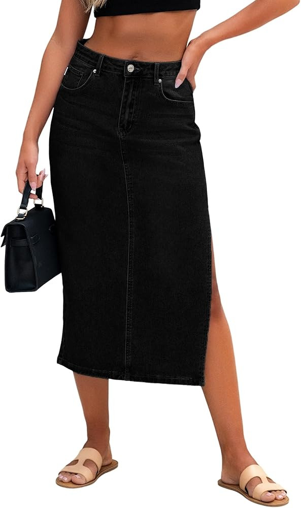 Genleck Women Denim Maxi Skirt Casual High Waist Jean Skirts with Side Split 2024 | Amazon (US)