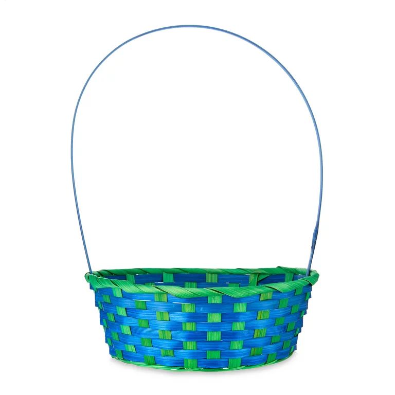 Way To Celebrate Easter Large Round Bamboo Basket, Blue and Green | Walmart (US)