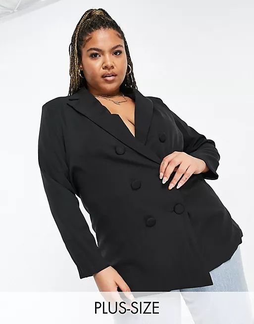 Koco & K Plus longline blazer in black | ASOS | ASOS (Global)