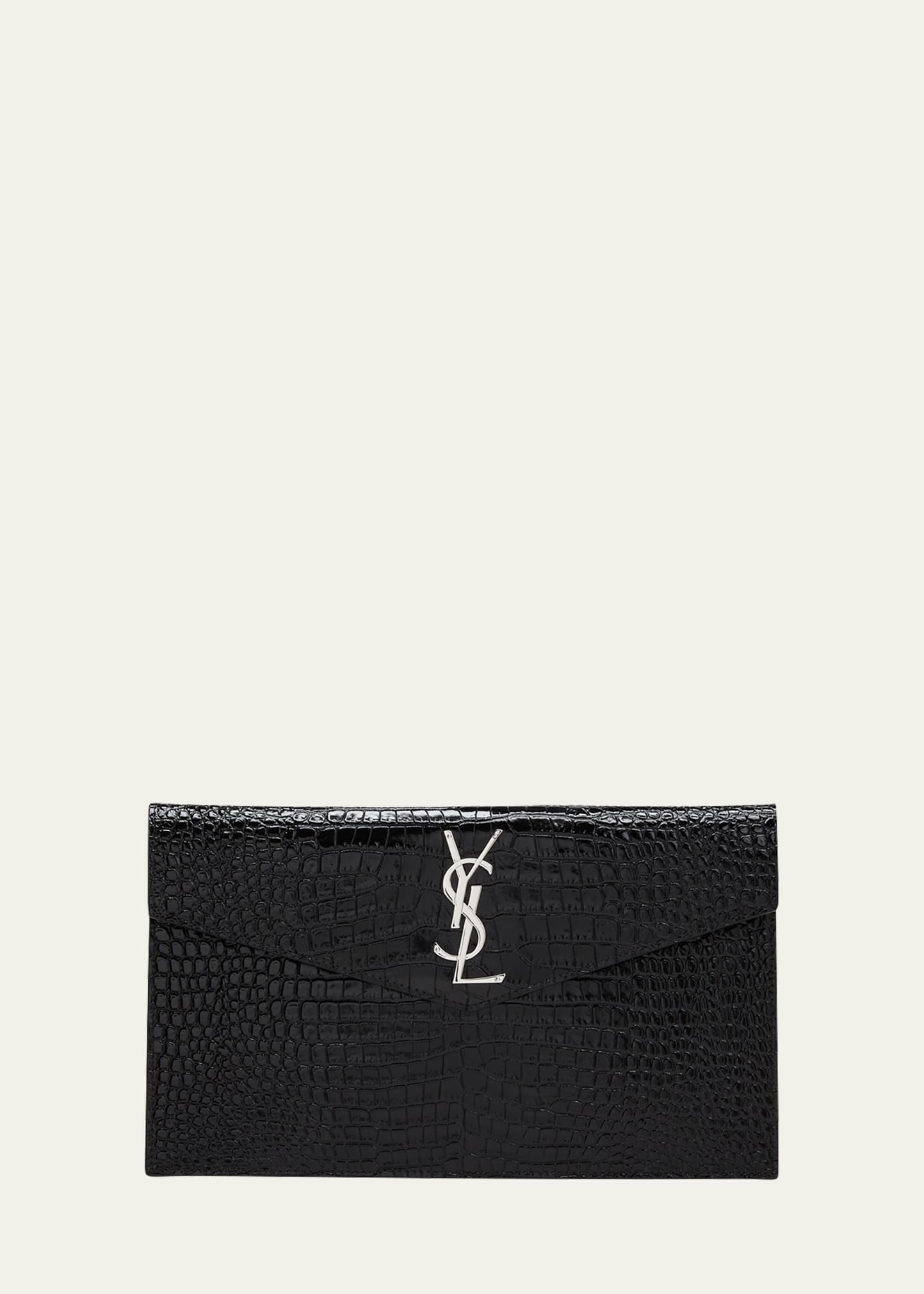 Uptown YSL Pouch in Croc-Embossed Leather | Bergdorf Goodman