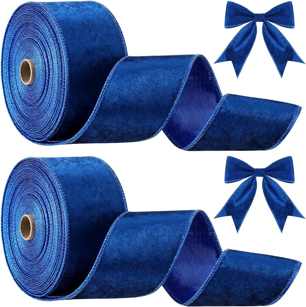 Lyrow 2 Rolls Christmas Velvet Ribbon 2.5 Inches Christmas Velvet Satin Ribbon Vintage Wide Wired... | Amazon (US)