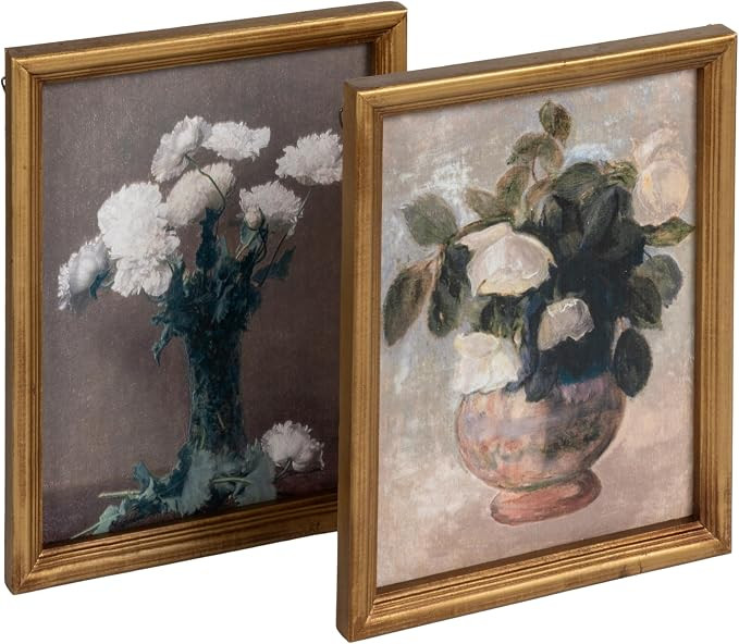 Creative Co-Op 2-Piece Wood Framed Vintage Reproduction Flower Wall Décor, Multicolor | Amazon (US)