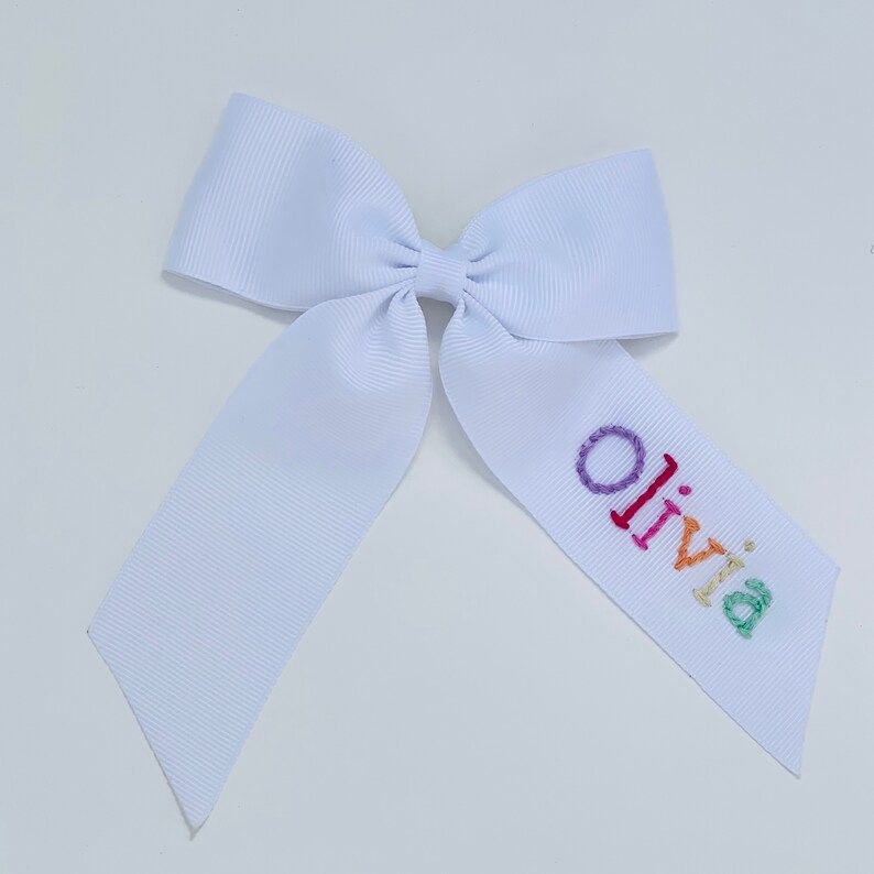 Rainbow Name Hand-Embroidered Bow | Etsy (US)