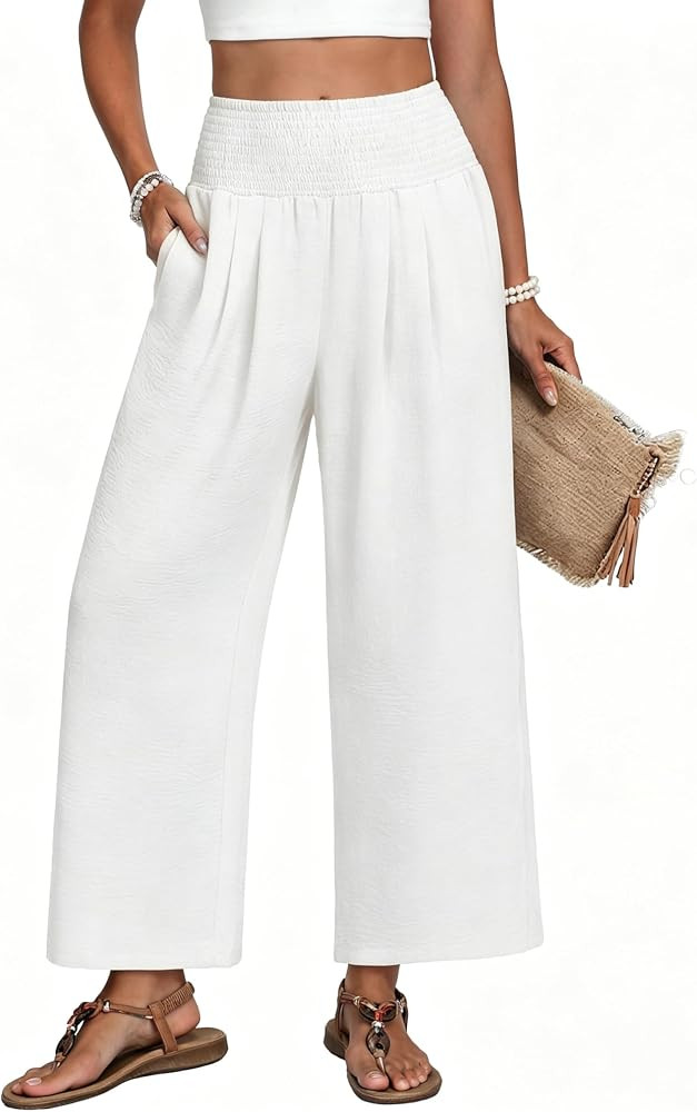 Lepunuo Wide Leg Palazzo Pants for Women Summer Trousers with Pockets | Amazon (US)
