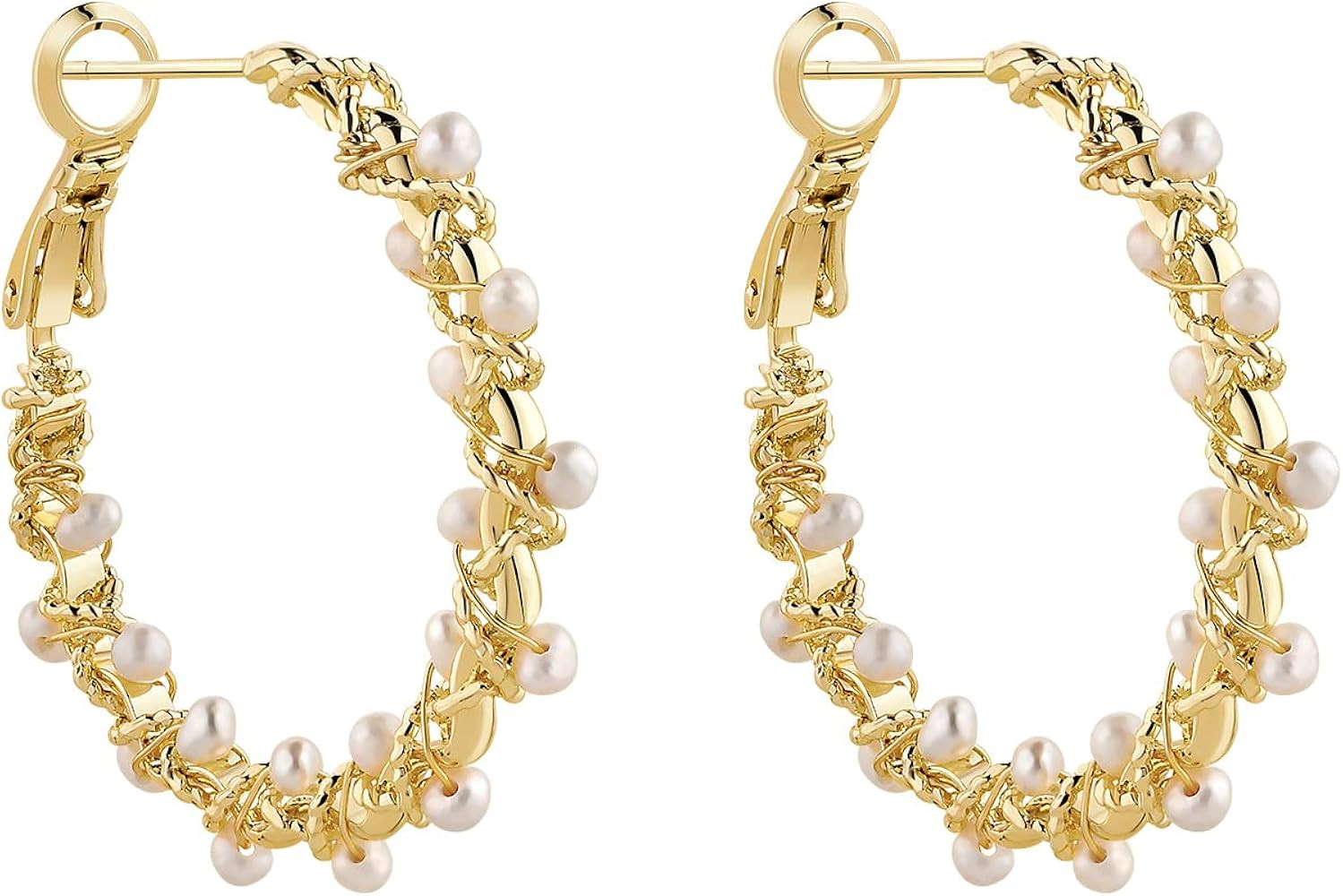 Amazon.com: Kemstone Gold Hoop Earrings, 925 Silver Post Freshwater Pearls Hoop Earrings for Wome... | Amazon (US)