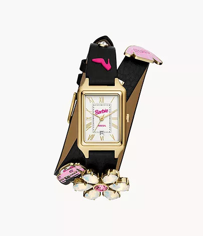 Barbie™ x Fossil Limited Edition Three-Hand Date Black LiteHide™ Leather Watch | Fossil (US)