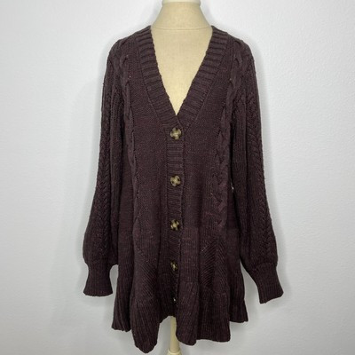 Free People PENELOPE Plum Jam Button-Front Long Sleeve Mini Sweater Dress L NWT | eBay US