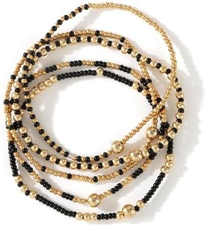Dainty Gold Beaded Stack Bracelets for Women,Handmade Boho Colorful Beads Ball Stackable Bracelet... | Amazon (US)