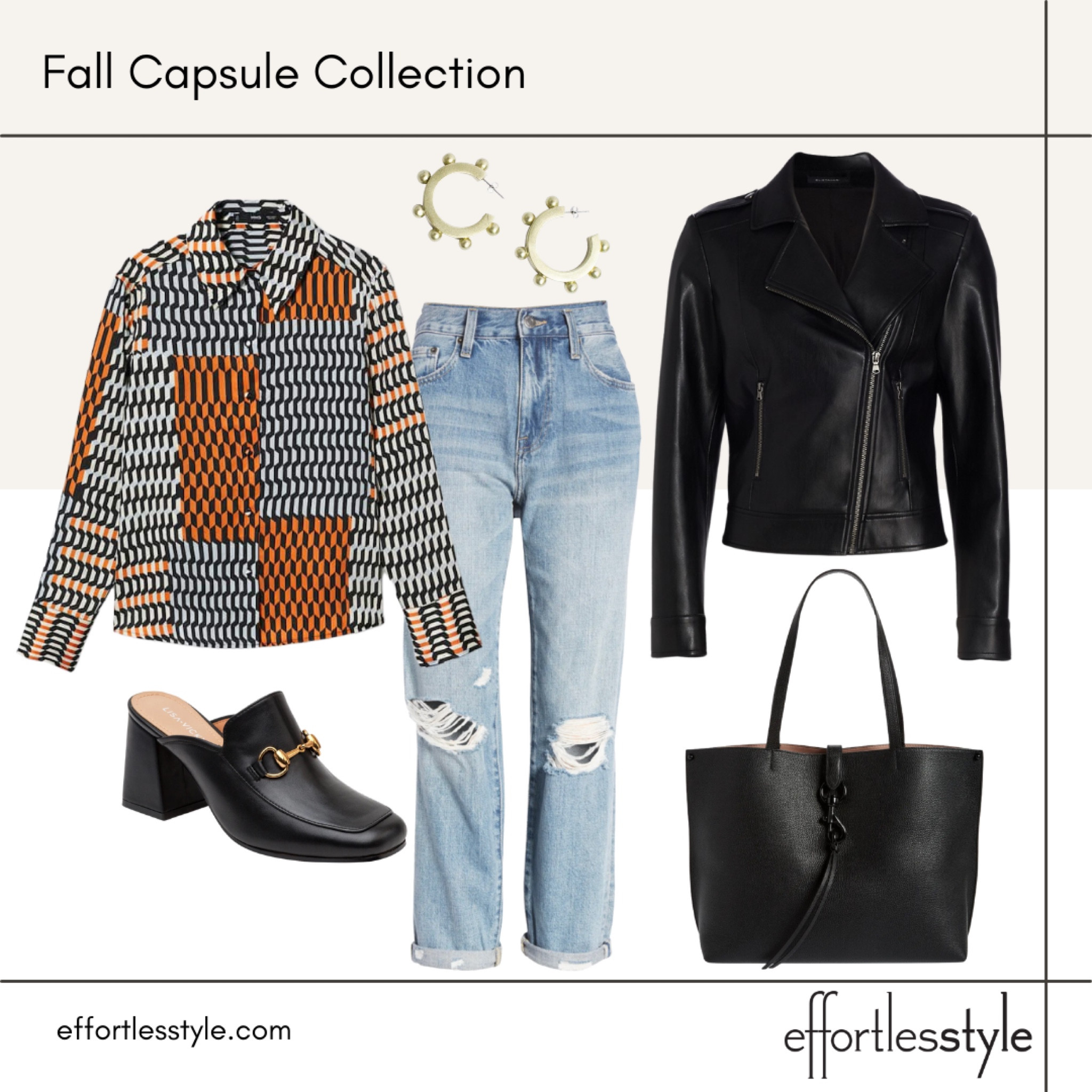 We fell in love with this geometric printed blouse the moment we saw it.  And we absolutely adore it under the black moto jacket!  Pair with boyfriend jeans and a loafer mule for a really fun unexpected look!

#LTKshoecrush #LTKstyletip #LTKSeasonal