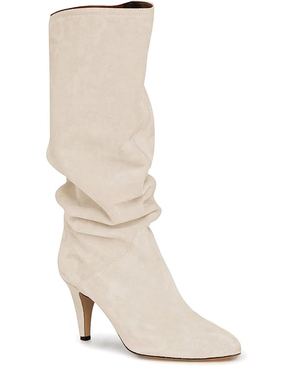 Coutgo Womens Slouchy Knee High Boots Wide Calf Kitten Heel Pointed Toe Pull On Long Boots Winter... | Amazon (US)