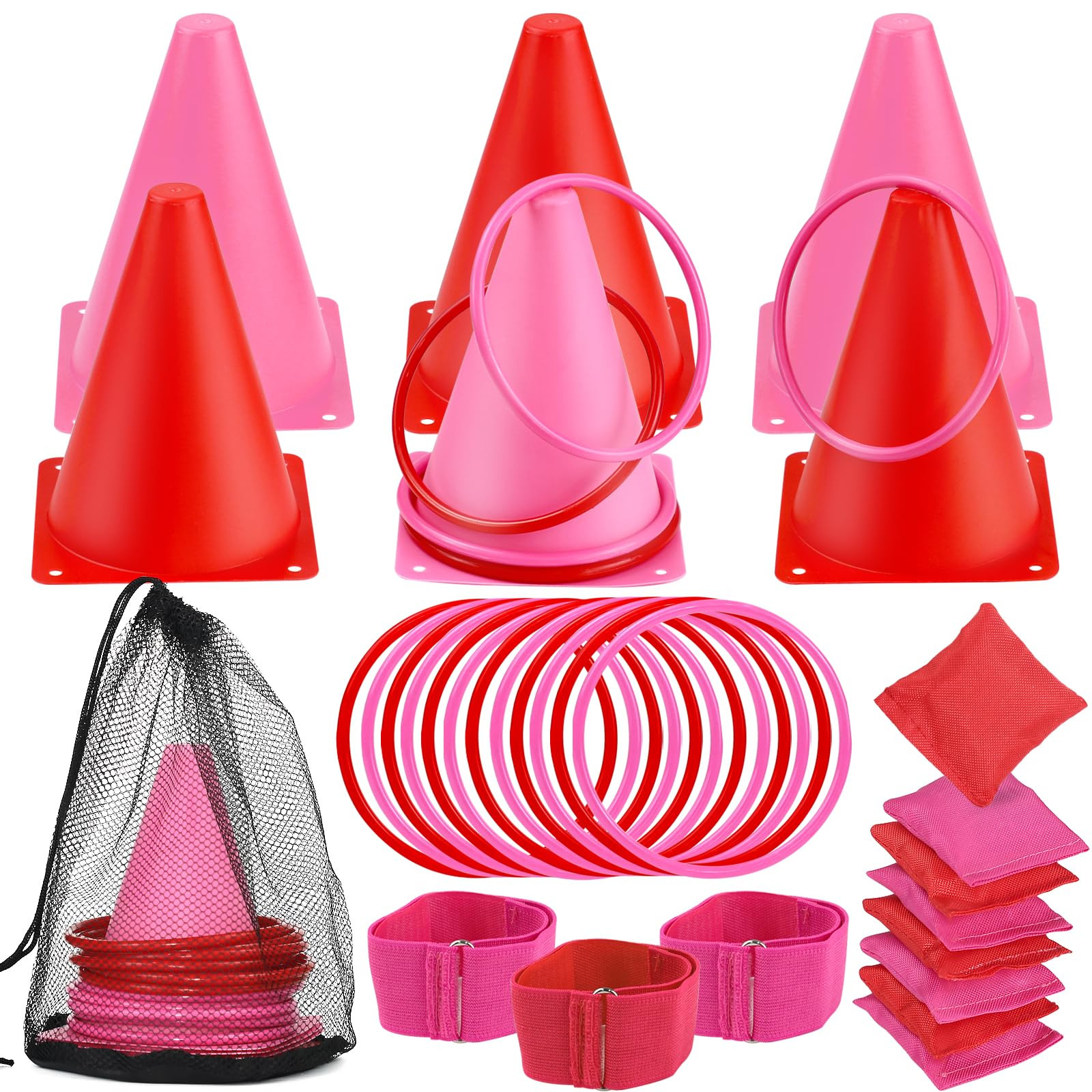 33pcs 4 in 1 Valentines Day Games for Kids with Ring Toss, Plastic Cones, Bean Bags, 3-Legged Rac... | Amazon (US)