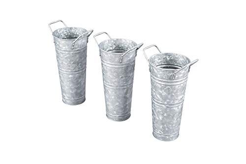 WH Galvanized Metal Farmhouse Flower Vases 9 Inch, Set of 3 - Rustic Decorative French Flower Bucket | Amazon (US)