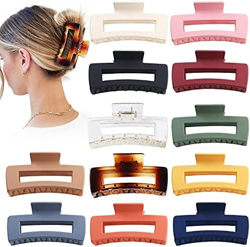 Sisiaipu 4.1 Inch Large Hair Claw Clips 12 Pcs Big Hair Clips for Thick Hair Rectangular Hair Clips  | Amazon (US)