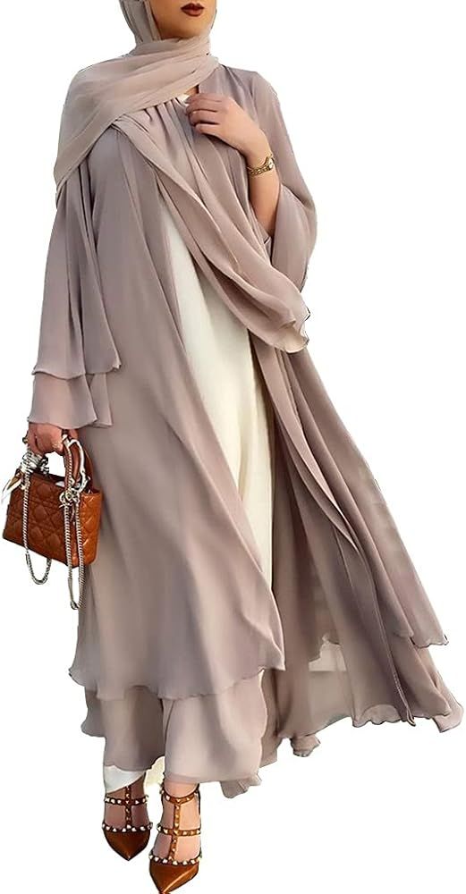 Sterose Women Muslim Long Sleeve Flowy Maxi Cardigan Islamic Open Front Kimono Abaya Robe Belted Loo | Amazon (US)