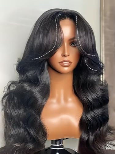 UNICE Real Scalp Glueless Wig Human Hair 13x4 Invisible HD Lace Front Wigs Loose Wave Face Framing Curtain Bangs Wig with Elastic Drawstring Pre Plucked Pre Cut Bleached Knots Wig for Women 20 Inch | Amazon (US)