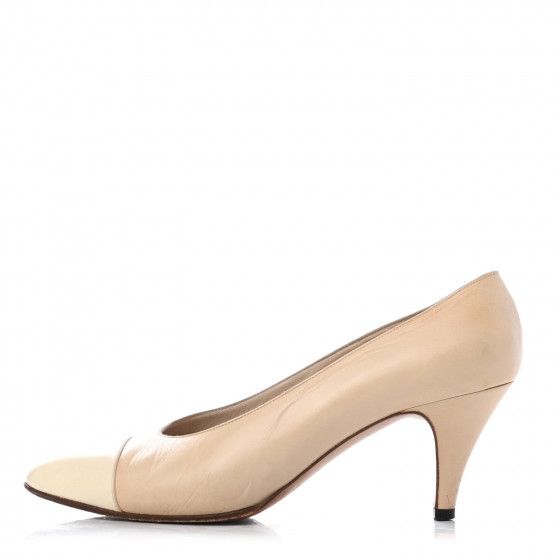 CHANEL Lambskin Cap Toe Pumps 36 Beige | Fashionphile