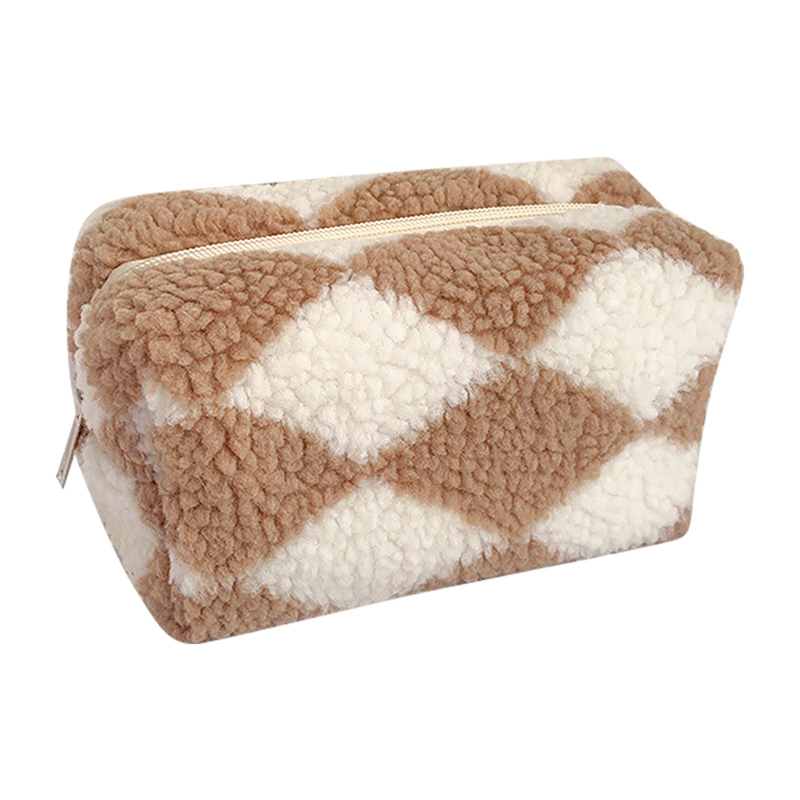 PERZOE Makeup Bag Soft Plush Large Capacity Zipper Lady Travel Checkerboard Cosmetic Pouch for Tr... | Walmart (US)