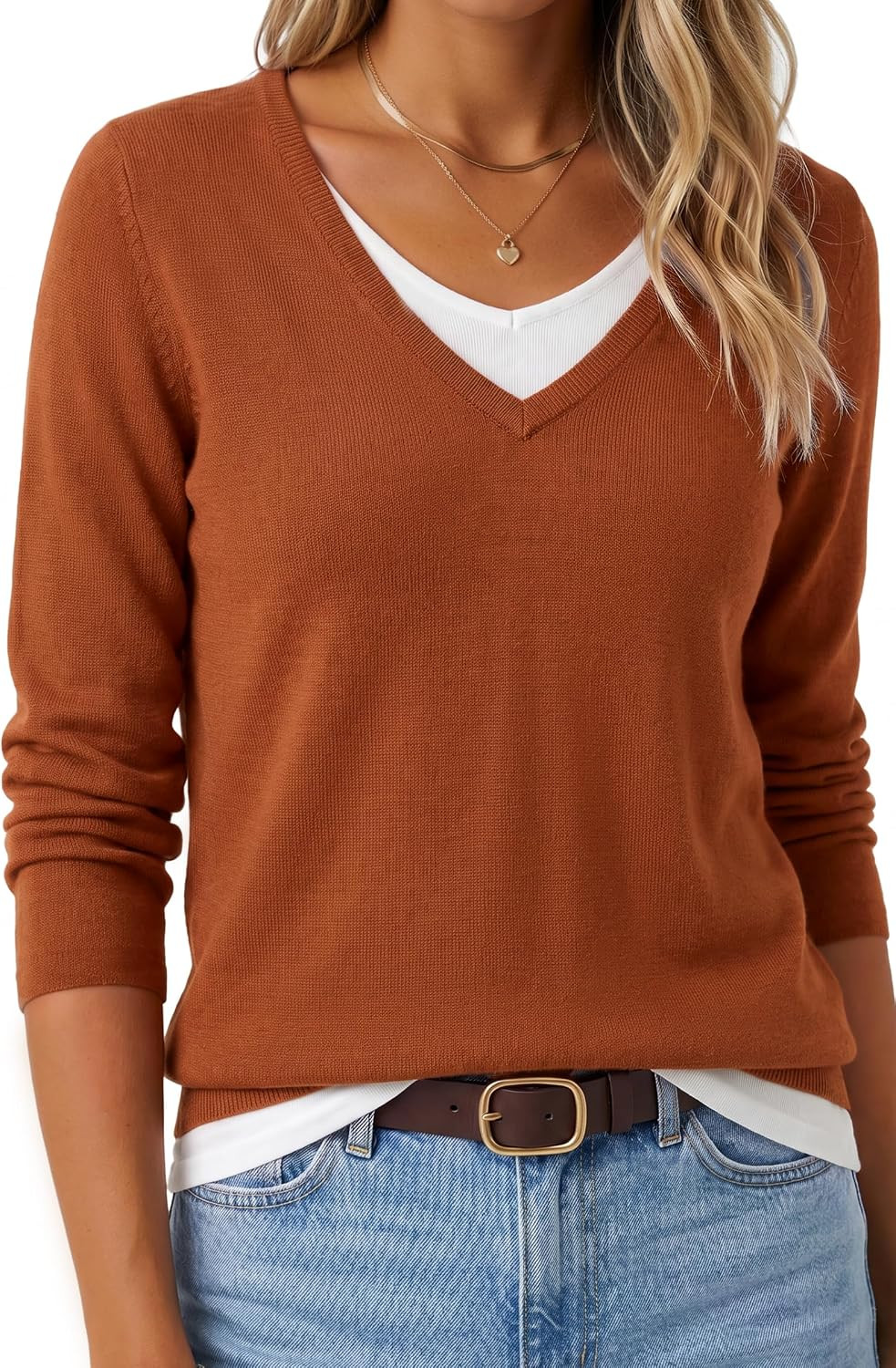 Arach&Cloz Women's Wool Blend 2 in 1 Patchwork V Neck Relaxed Fit Sweater | Amazon (US)