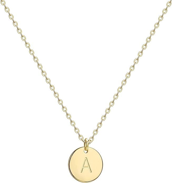 Valloey Rover Initial Necklaces for Women 14K Gold Plated Dainty Letter Necklce Round Coin Disc P... | Amazon (US)