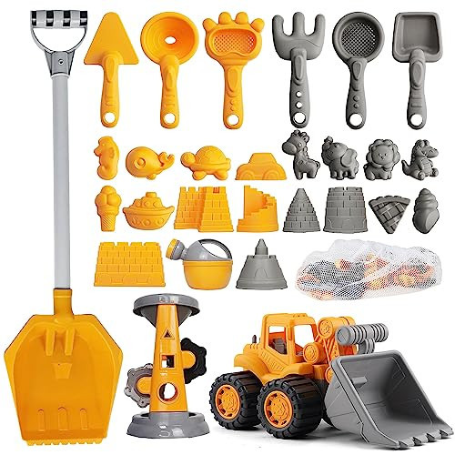 IOKUKI Long Shovel Sand Beach Toys with Big Excavator Toy, Sand Water Wheel, Sand Castle Toys for Beach, Beach Rakes, Molds, Mesh Beach Bag for Kids, Toddlers, Boys & Girls (31 PCS) | Amazon (US)
