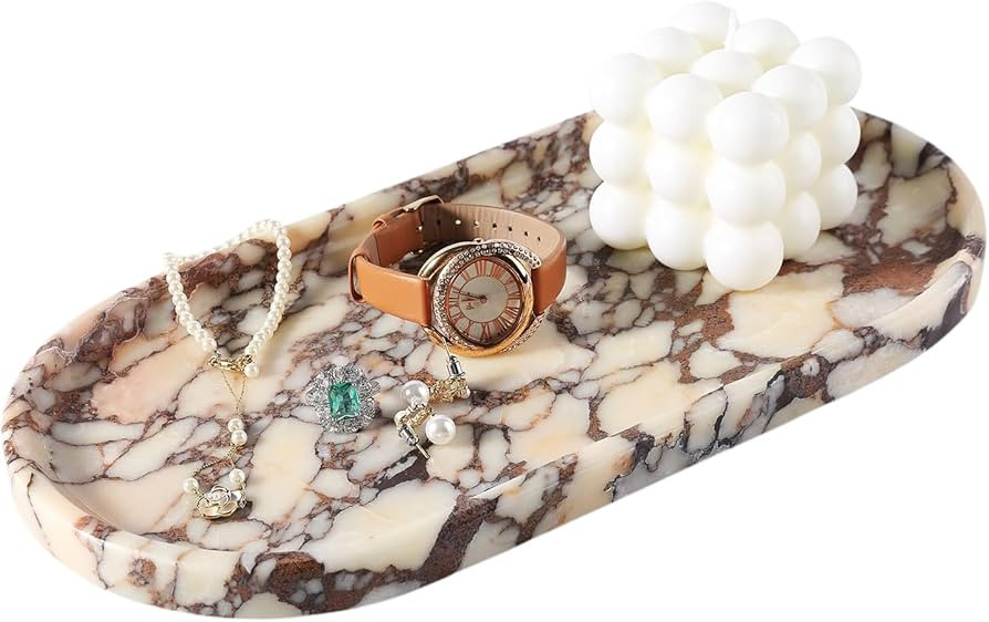 Koville Natural Decorative Marble Bathroom Tray, 12"x6" Calacatta Viola Marble Catchall Tray for ... | Amazon (US)