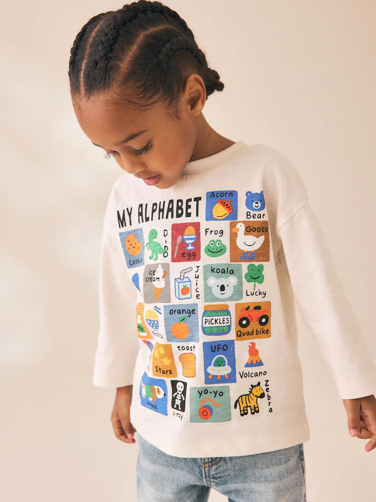 White Alphabet Long Sleeve Graphic T-Shirt (3mths-7yrs) | Next US
