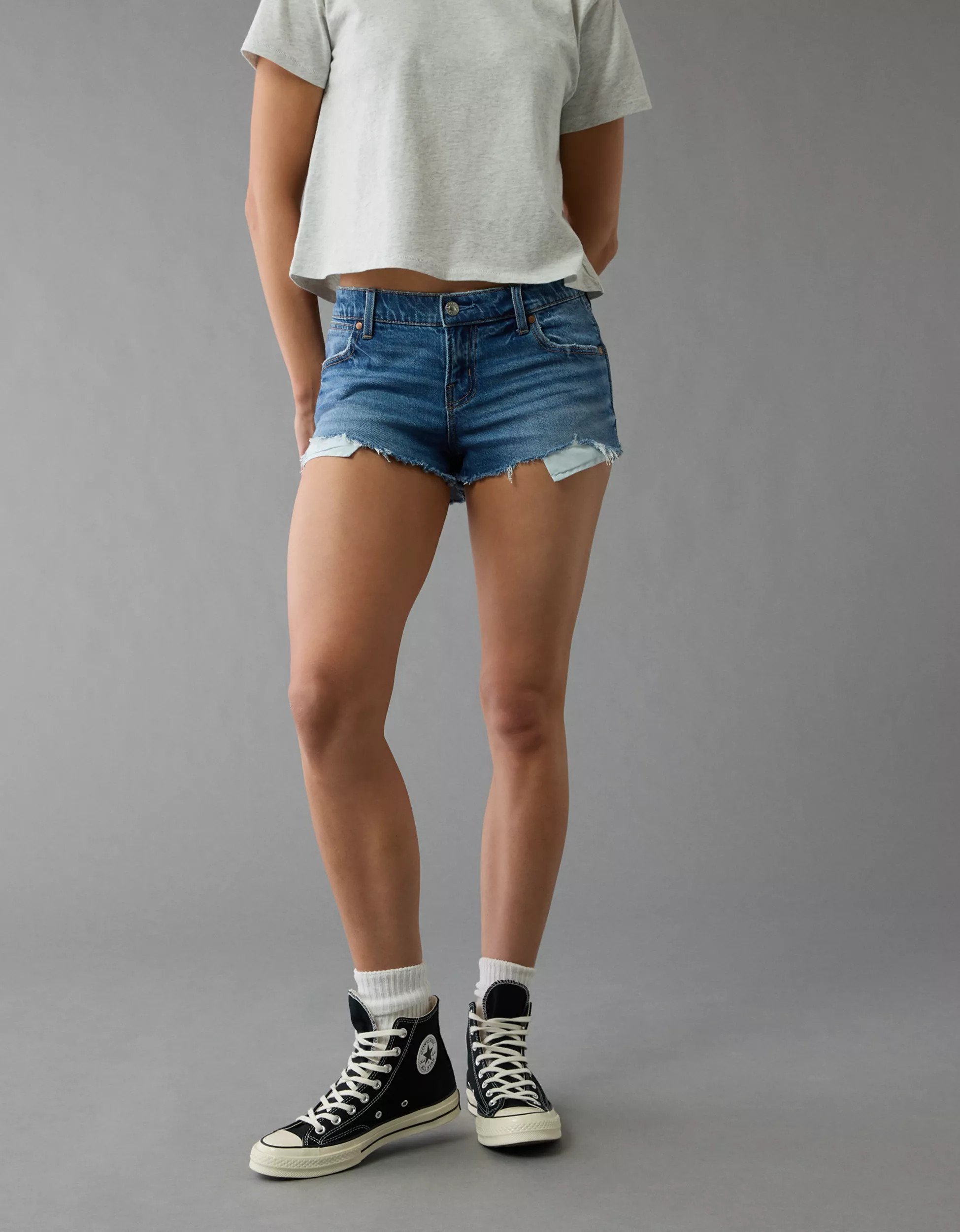 AE Stretch Super Low-Rise Denim Perfect Shortie | American Eagle Outfitters (US & CA)