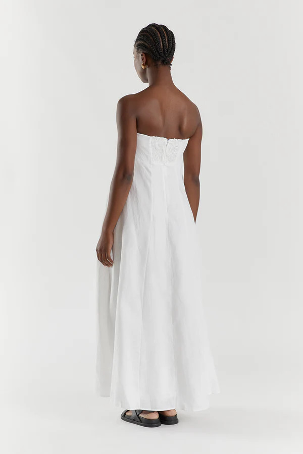 KARNEY WHITE LINEN STRAPLESS DRESS | DISSH