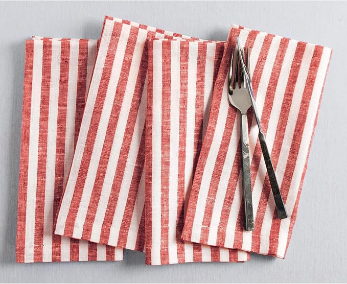Solino Home Stripe Linen Napkins Set of 4 – 100% Pure Linen Red and White Christmas Cloth Napki... | Amazon (US)