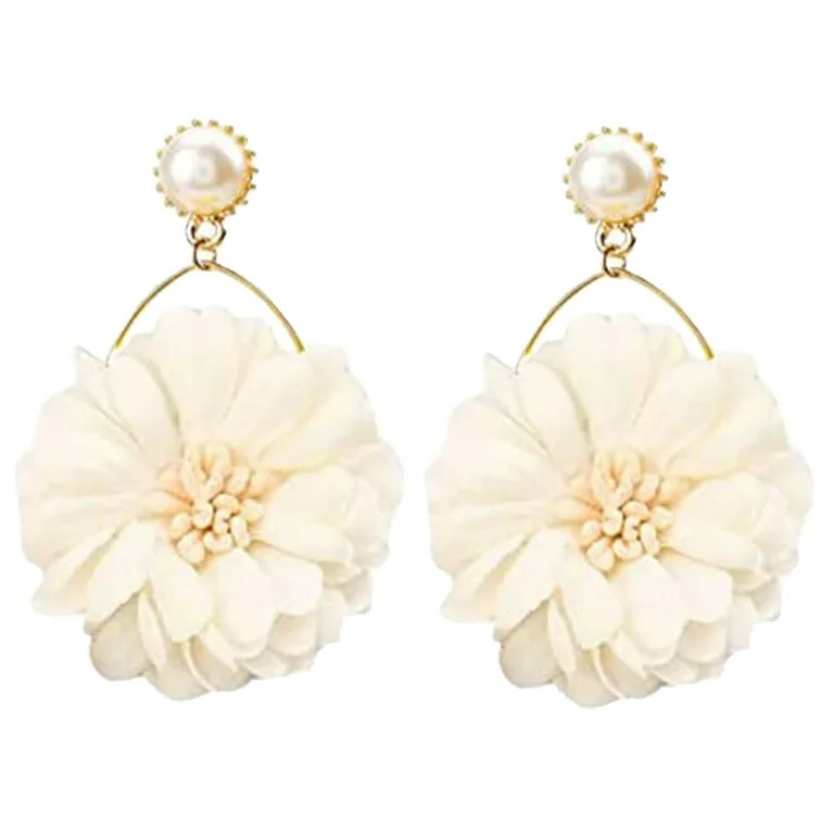 TEHAUX 1Pair Multicolor Flower Drop Earrings Fashion Jewelry Alloy and Fabric Material | Walmart (US)