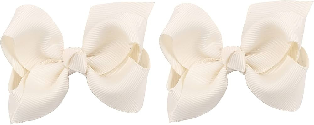 3 Inch Baby Girl Hair Bows Boutique Hair Clip Teens Toddlers Hairpin Headwear - Set of 2 (Ivory) | Amazon (US)
