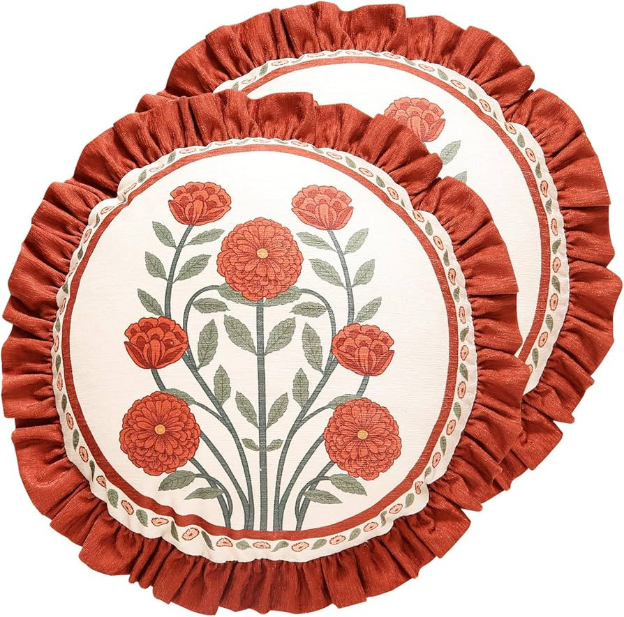 Throw Pillow Covers Pack of 2,Red Cozy Velvet with Leaves and Floral Pattern Pillowcases,Decorati... | Amazon (US)