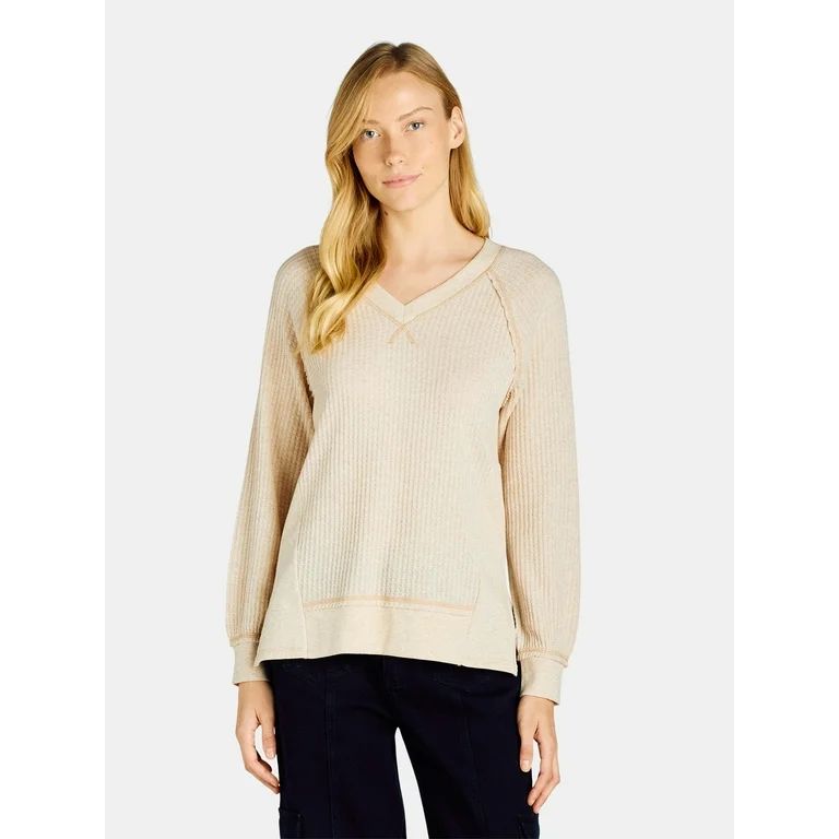 Time and Tru Women's Waffle Knit Sweatshirt, Sizes XS-XXXL | Walmart (US)