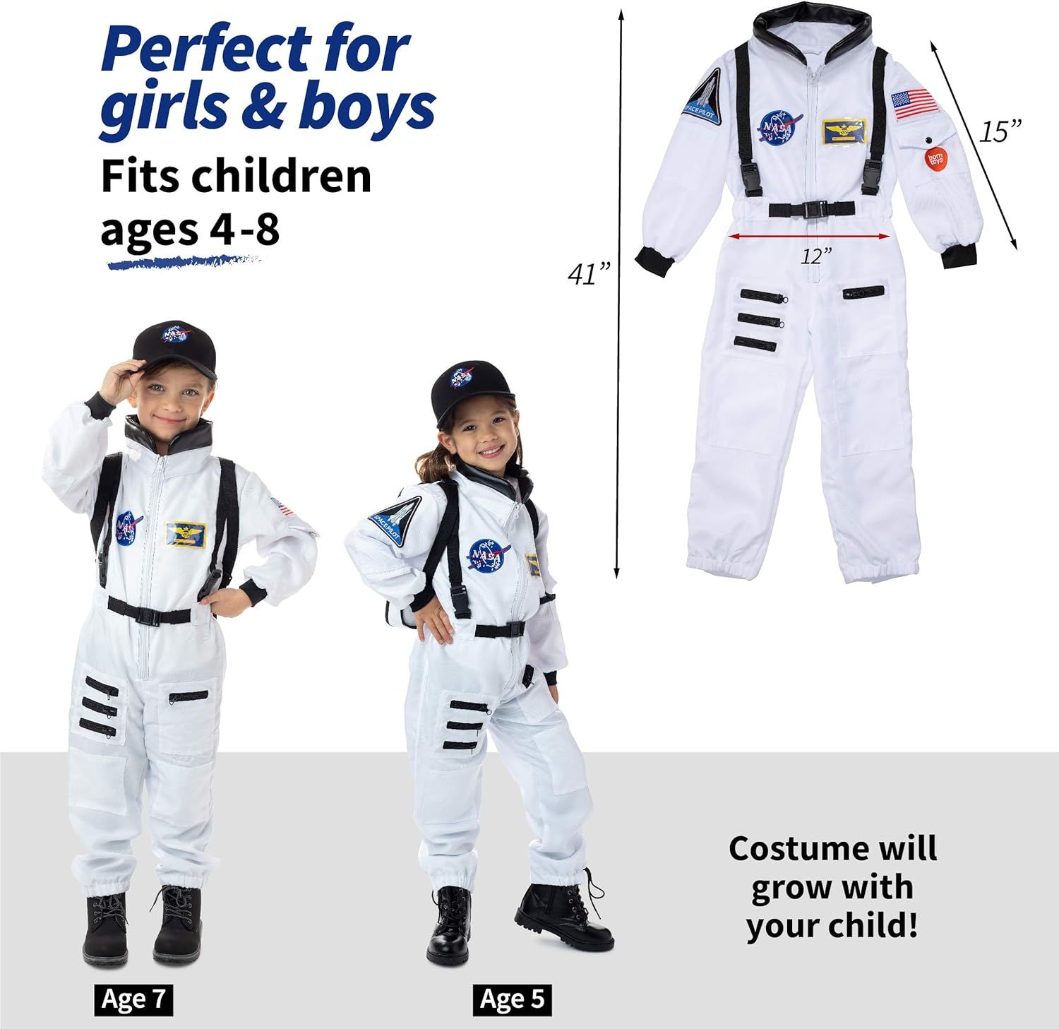 Born Toys Astronaut Costume for Kids & Space Toys Includes Kids Space Suit, Kids NASA Hat, NASA B... | Amazon (US)