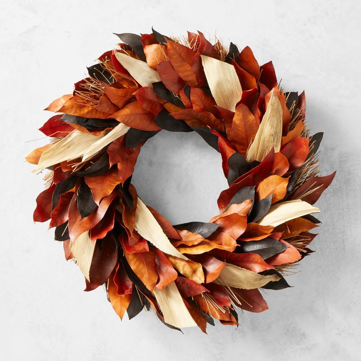Halloween Corn Husk Live Wreath, 20" | Williams-Sonoma