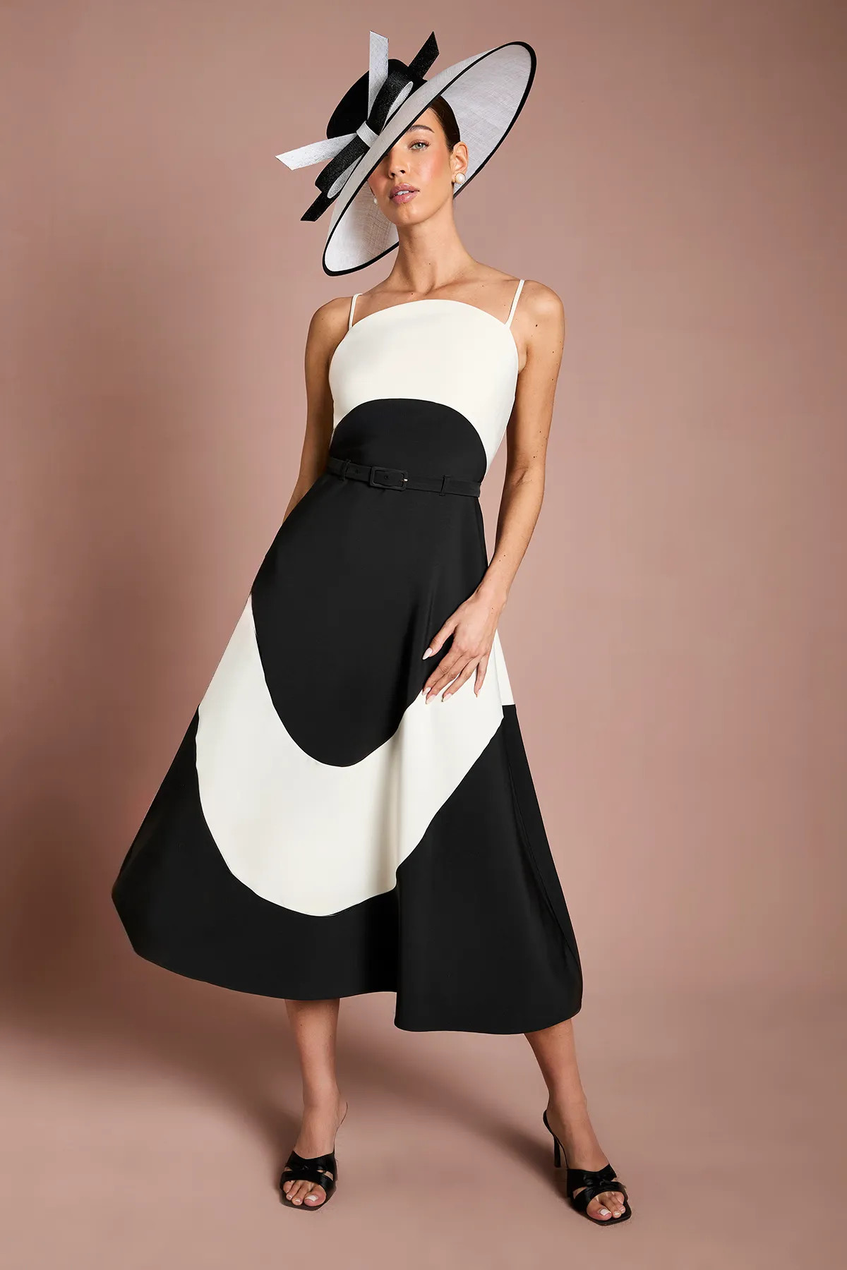Mono Coast Lisa Tan Colour Block Crepe Strappy Belted Midi Dress | Debenhams | Debenhams UK