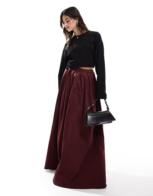 ASOS DESIGN heavyweight cotton circle maxi skirt in burgundy | ASOS | ASOS (Global)