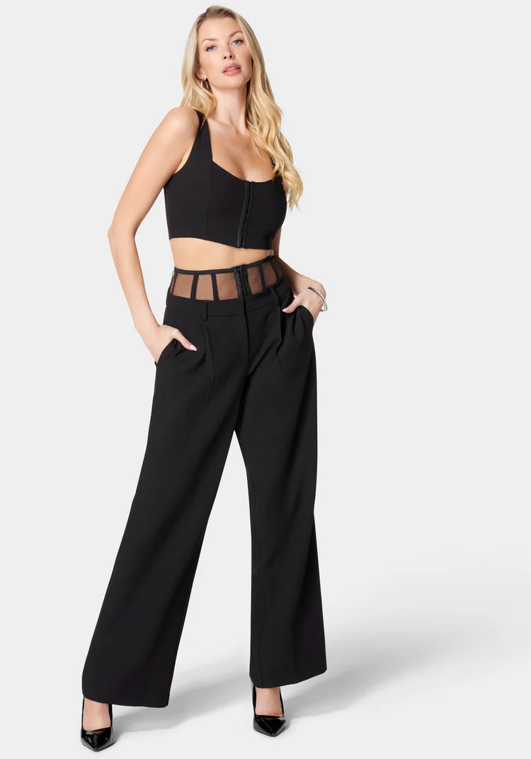 High Waist Corset Illusion Wide Leg Pant | Bebe