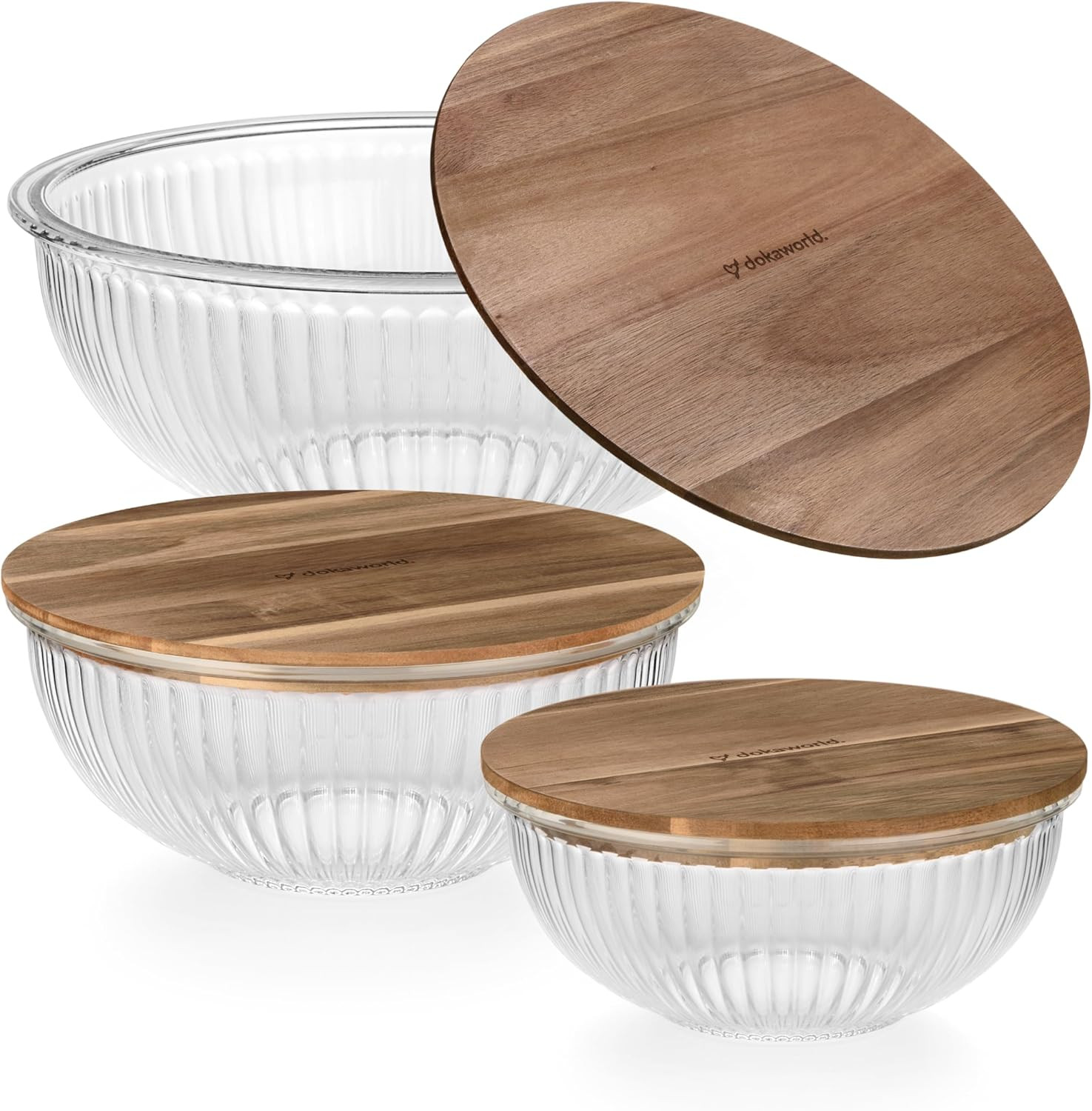 Set of 3 Stackable Space-Saving Nesting Glass Salad Bowls with Acacia Lids for Foodprep, Storage,... | Amazon (US)