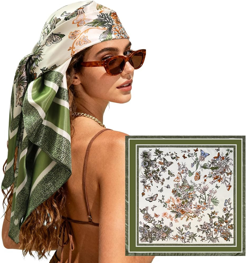 Large Square Head Scarf Bandana - 35" Satin Hair Scarf for Women Like Silk Scarf Fashion Hair Wra... | Amazon (US)