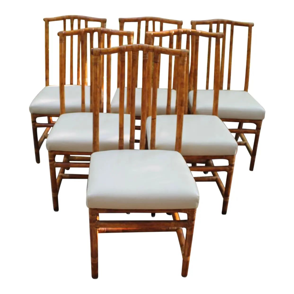 Set of 6 Tortoiseshell Rattan Bamboo Asian Influenced McGuire Style Dining Chairs | Chairish