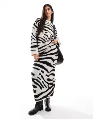 ASOS DESIGN knitted maxi skirt co-ord in zebra | ASOS (Global)