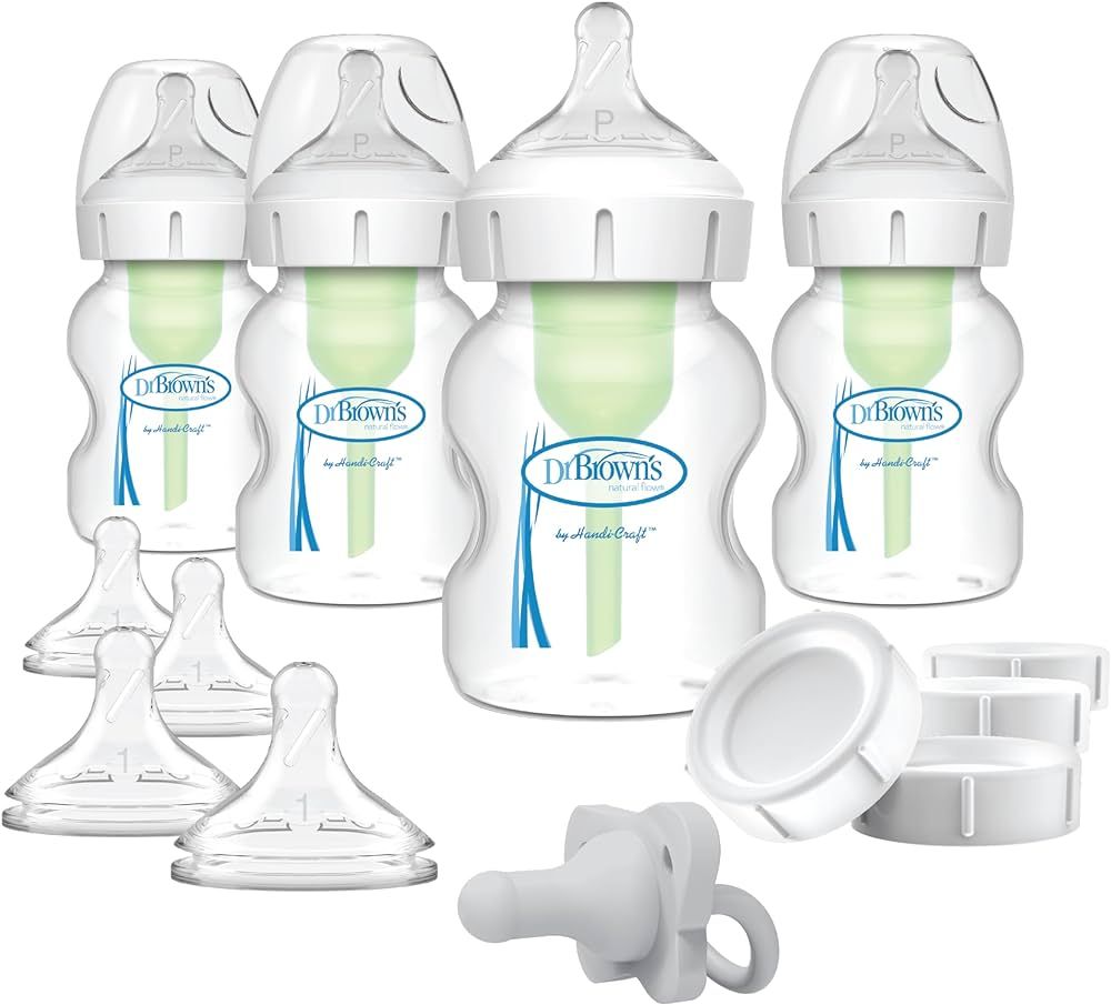 Dr. Brown's Anti-Colic Wide-Neck Feeding Set with Slow Flow Nipples, Travel Caps & Silicone Pacif... | Amazon (US)