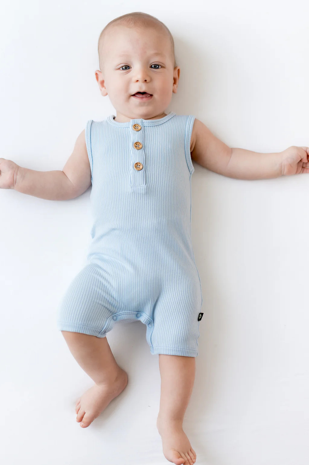 Ribbed Sleeveless Shortall in Breeze | Kyte Baby