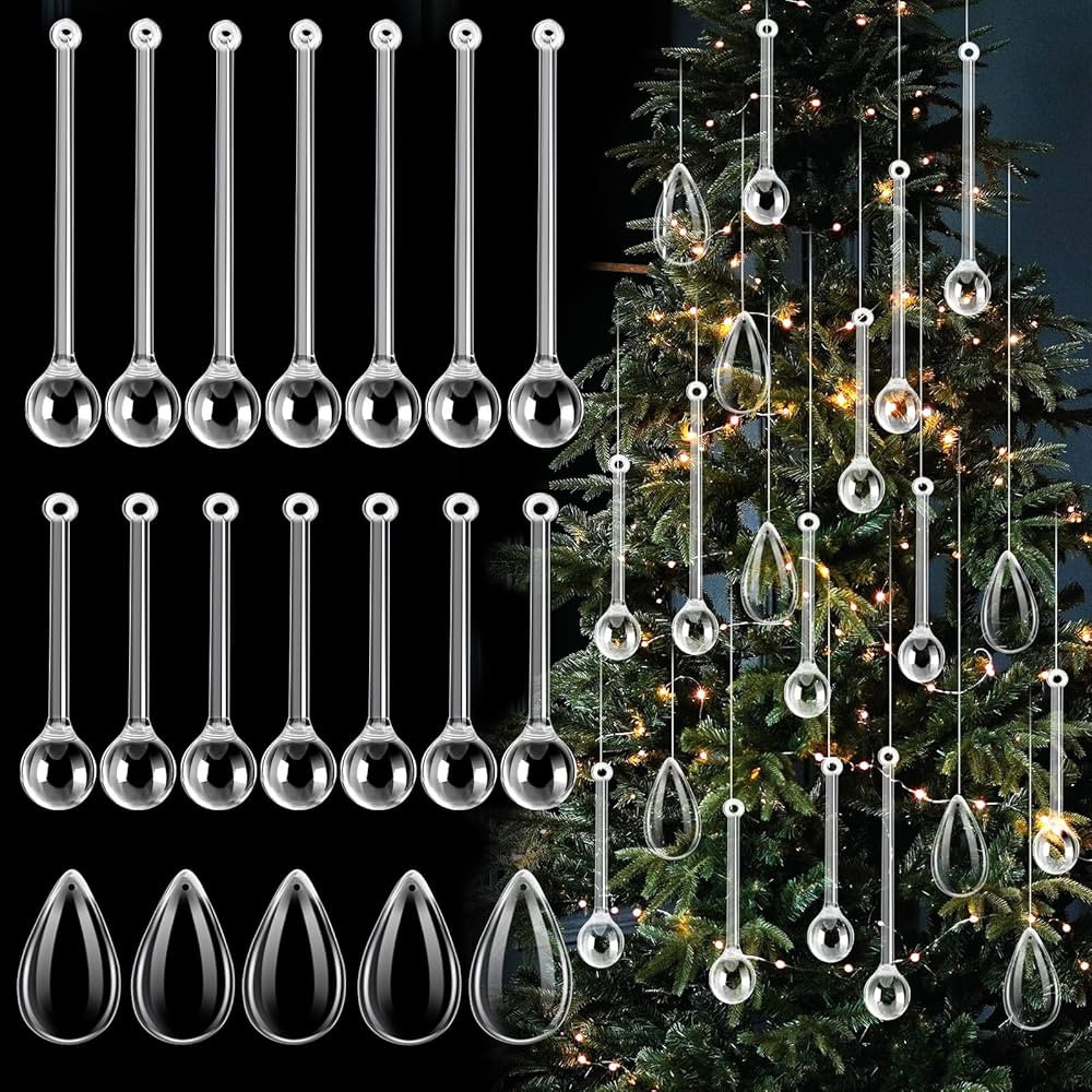 50 Pcs Christmas Teardrop Ornaments Acrylic Water Drop Ornaments Xmas Drop Ornaments Clear Crysta... | Amazon (US)